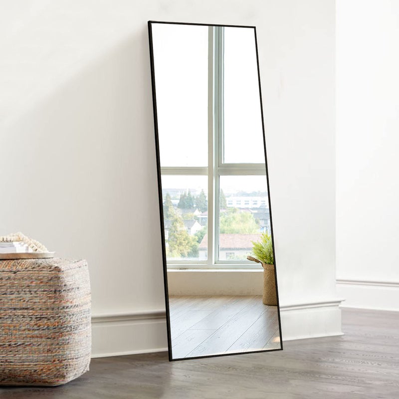 KIAYACI Wall Mirror Full Length Full Body Mirror Bedroom Dressing Mirror Standing Hanging or Leaning Against Wall Aluminum Alloy FrameBlack 43 x 16