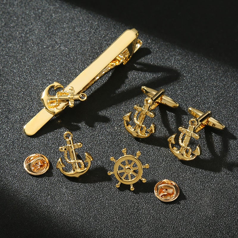 Fashion Creative New Anchor Ship Tie Clip Men'S Business Casual Cufflink Set Accessories Decoration - Image 2