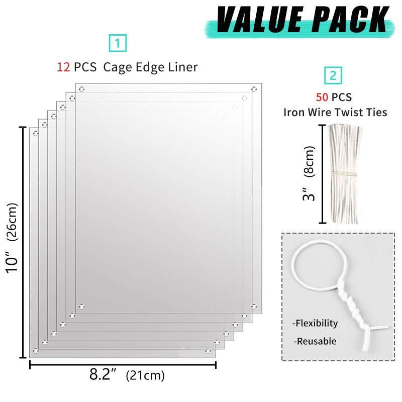 Oncpcare 12 Pack Rabbit Cage Urine Guard 10'' x 8.2'' Pet Plastic Splash Guard Panels Liner Protection Clear Edge Liner Guinea Pig Side Lining Bird Cage Protector from Cats - Image 2