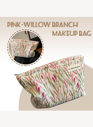 Make Up Bag, Zipper Cosmetic Bag,Portable Toiletry Organizer Bag For Women, Large Capacity Pouch Storage Bags For Travel,Makeup Case Organizer,Canvas Flowers Skincare Pouch Bag (Pink-willow branch) - view 4