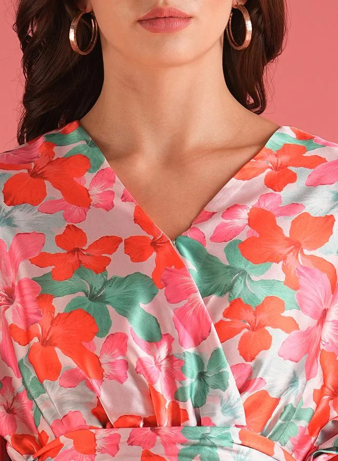 globus Globus Floral Print Wrap Tie-Up Ruffled Hem Midi Dress