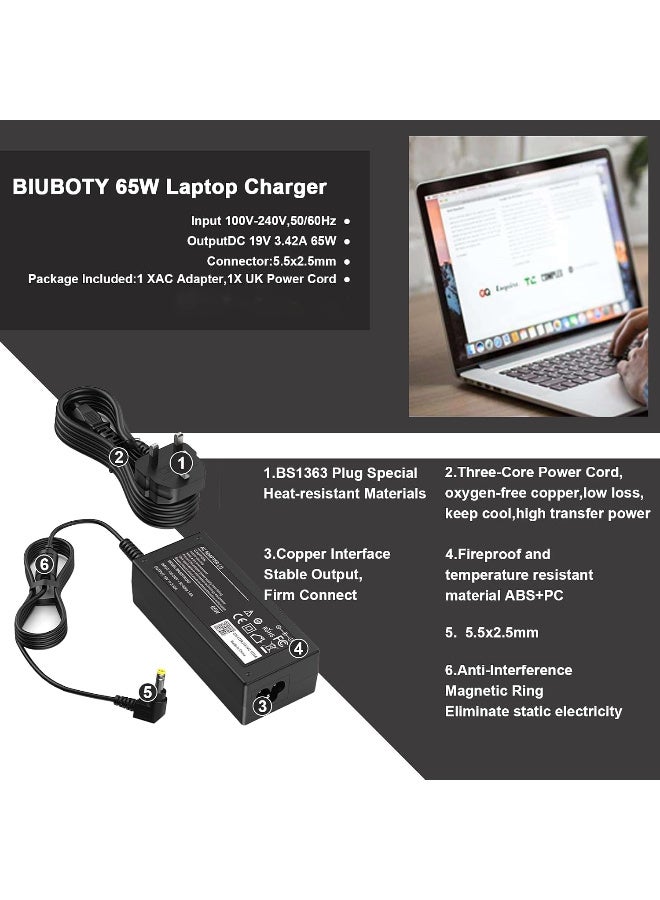 Zexen 65W Laptop Charger for Toshiba Satellite C50 C55 C55D C55T C655 C675 C850 C855 C855D C875 P50 L50 L55 L55D L75 L300 L305 PA3917U-1ACA PA3714U-1ACA PA5035U-1ACA 19V 3.42A AC Adapter Connector 5.5x2.5mm - Image 4