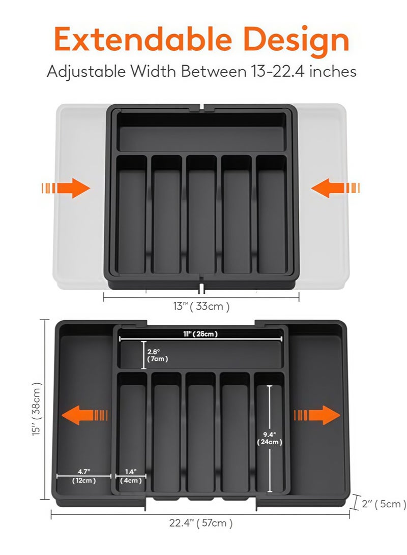 Leon Home Expandable Drawer Cutlery Organizer Tray | Large Capacity Compartment Divider | Adjustable Partitions | Safe Plastic | Kitchen Utensil Storage Box (For Forks, Spoons, Knives, Chopsticks)  - Image 5
