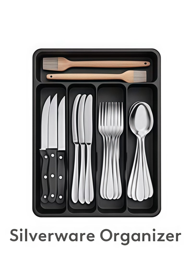 Leon Home Expandable Drawer Cutlery Organizer Tray | Large Capacity Compartment Divider | Adjustable Partitions | Safe Plastic | Kitchen Utensil Storage Box (For Forks, Spoons, Knives, Chopsticks)  - Image 2