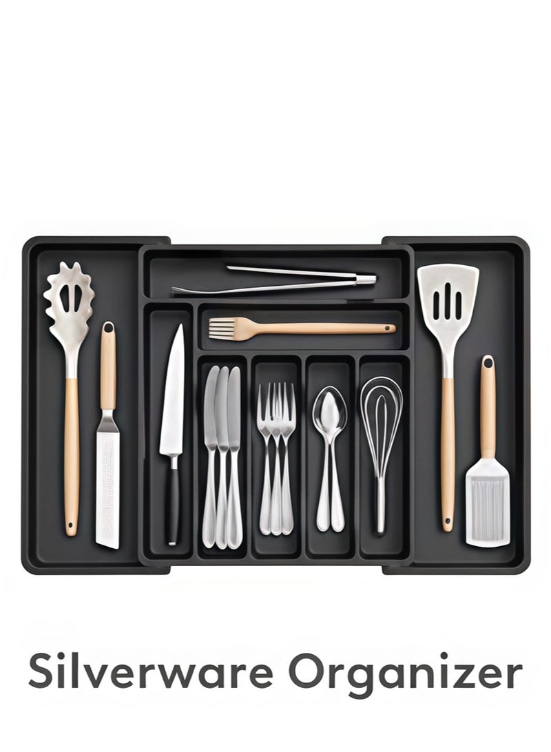 Leon Home Expandable Drawer Cutlery Organizer Tray | Large Capacity Compartment Divider | Adjustable Partitions | Safe Plastic | Kitchen Utensil Storage Box (For Forks, Spoons, Knives, Chopsticks)  - Image 1