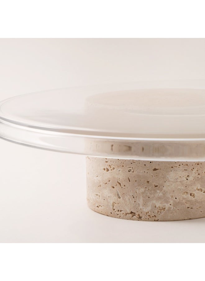 La Mesa La Mesa cake stand with travertine stone base and glass plate dia 30cm  - Image 3