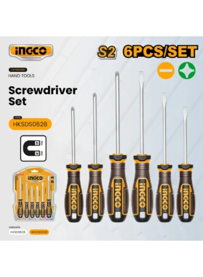 INGCO HKSD0628 Magnetic Screwdriver Set – 6PCS S2 Steel Phillips & Slotted Drivers for DIY and Professional Use - Image 3