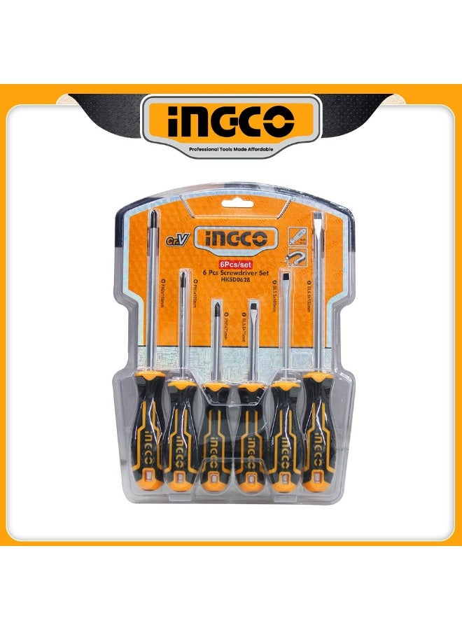 INGCO HKSD0628 Magnetic Screwdriver Set – 6PCS S2 Steel Phillips & Slotted Drivers for DIY and Professional Use - Image 4