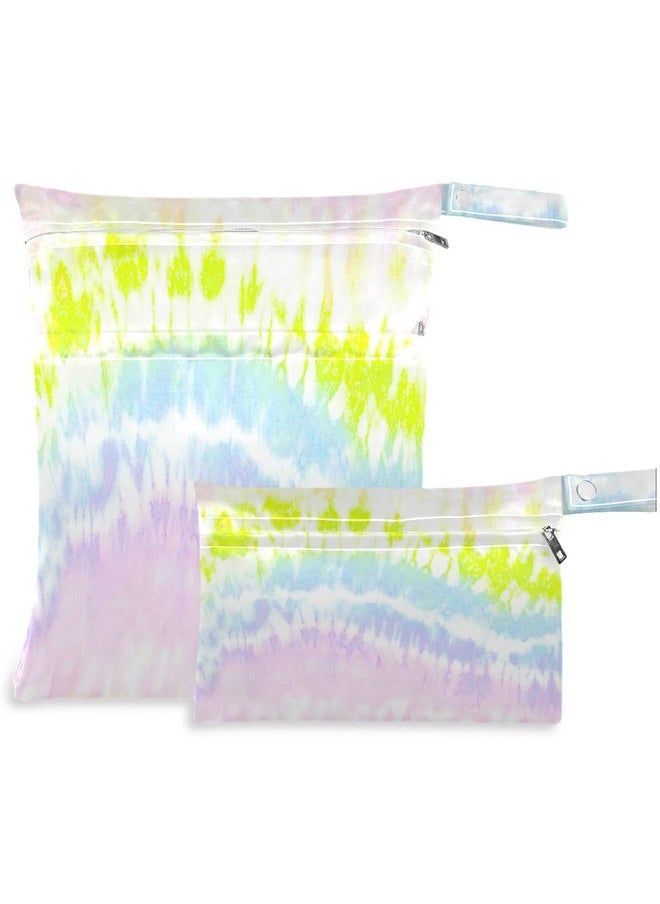 visesunny Rainbow Ink Tie Dye 2Pcs Wet Bag With Zippered Pockets Washable Reusable Roomy Diaper Bag For Travelbeachdaycarestrollerdiapersdirty Gym Clotheswet Swimsuitstoiletries  - Image 1