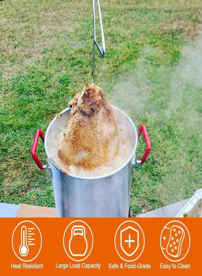 AJinTeby Turkey Fryer Accessories Vertical Chicken Roaster with Poultry Hanger, Turkey Deep Fryer Roaster Holder Base, Turkey Frying Rack with Chrome Finish Wire Handle Lifter Hook - Image 4