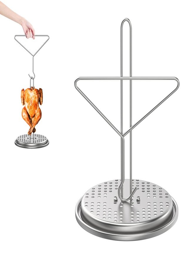 AJinTeby Turkey Fryer Accessories Vertical Chicken Roaster with Poultry Hanger, Turkey Deep Fryer Roaster Holder Base, Turkey Frying Rack with Chrome Finish Wire Handle Lifter Hook - Image 1