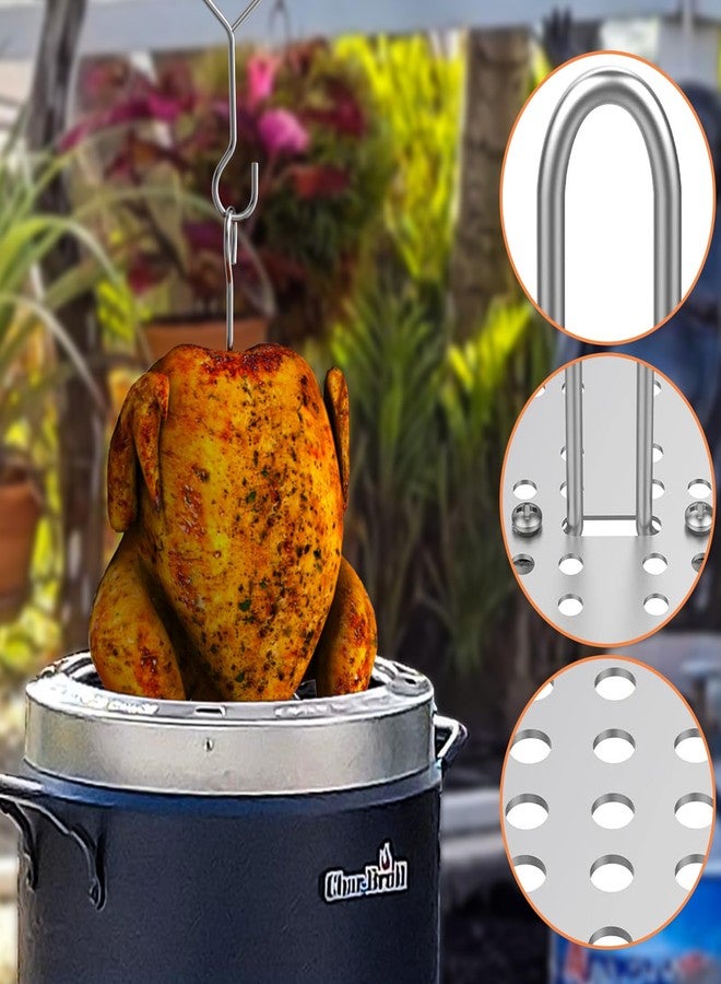 AJinTeby Turkey Fryer Accessories Vertical Chicken Roaster with Poultry Hanger, Turkey Deep Fryer Roaster Holder Base, Turkey Frying Rack with Chrome Finish Wire Handle Lifter Hook - Image 3