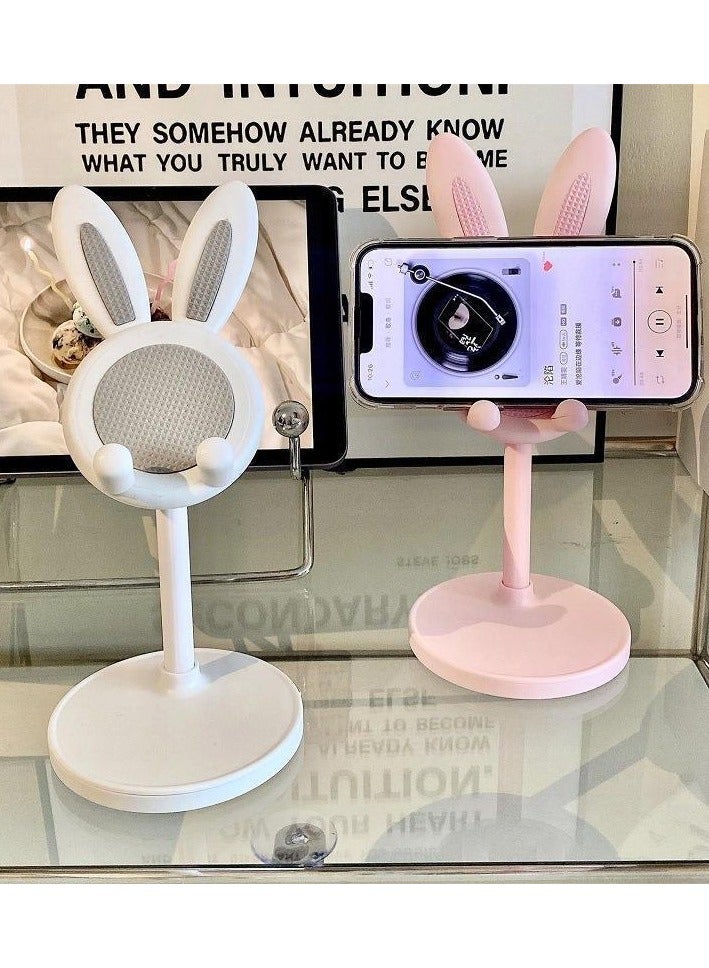 Phone Stand Cute Bunny Rabbit Phone Stand, Angle Height Adjustable Cute Bunny Phone Stand for Desk,Compatible with All Mobile Phones-white - Image 2