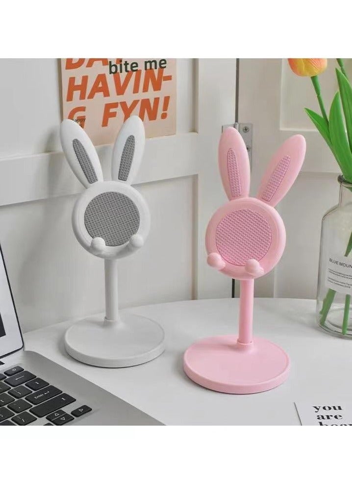 Phone Stand Cute Bunny Rabbit Phone Stand, Angle Height Adjustable Cute Bunny Phone Stand for Desk,Compatible with All Mobile Phones-white - Image 3