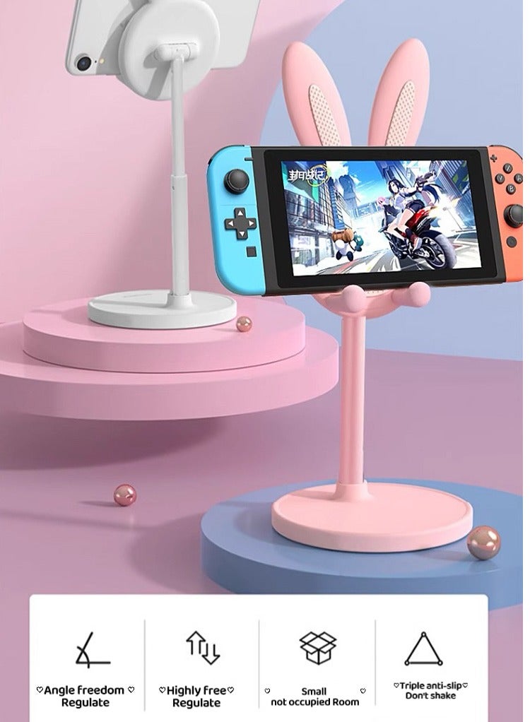 Phone Stand Cute Bunny Rabbit Phone Stand, Angle Height Adjustable Cute Bunny Phone Stand for Desk,Compatible with All Mobile Phones-white - Image 5