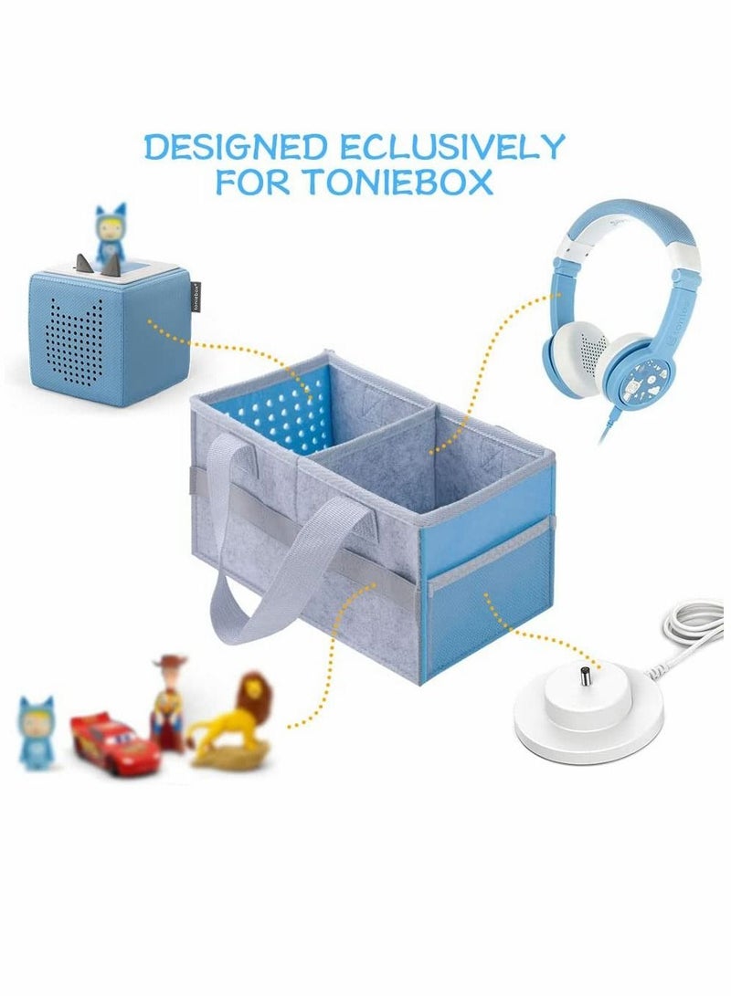 Y&D Bag for Toniebox Tasche Kids Starter Set Holds 30 40 Tonies Figures and Audio Carrying with Handle Toniesbox Accessories Travel Characters(Blue grey) - Image 3