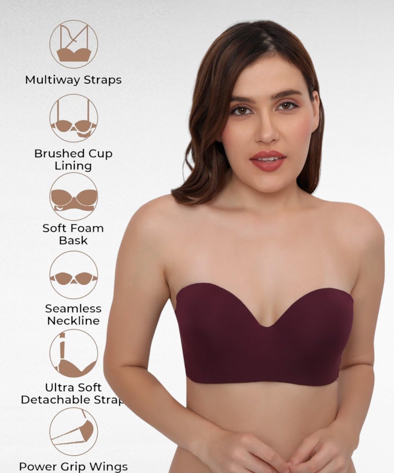 PLUMBURY Lightly Padded Strapless Multiway Underwire Everyday Bra for Women, Size 34-40 Purple - Image 4