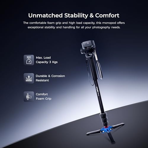 DIGITEK® (DMP 55 LVH) Foldable 1600mm Monopod with Video Head & Tripod Leg Base, 3kg Max Load, 4 Section Design, Easy Grip, Effortless Panorama Shots - Ideal for Travel & Indoor/Outdoor Video Shoots - Image 5