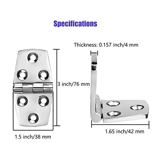 ODYSUNRAL Boat Hatch Hinges Marine Hinges Stainless Steel 3 inch x 15 inch 76 x 38mm No Noise Heavy Duty 316 Stainless Steel with Screws 6 PCS - Image 3