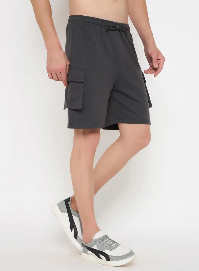John Players John Player Solid Drawstring Waist Lounge Shorts with Pockets