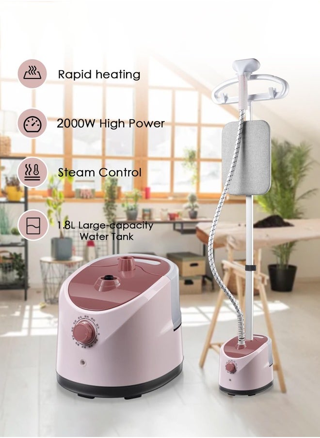 Joshberg Steamers for Clothes,2000W Vertical Clothes Garment Steamer with Adjustable Rod,Ironing Board and Clothing Hanger,35-Second Fast Heating, 1.8L Water Tank,11 Steam Settings,Ideal For Home And Business Use (Pink)  - Image 2
