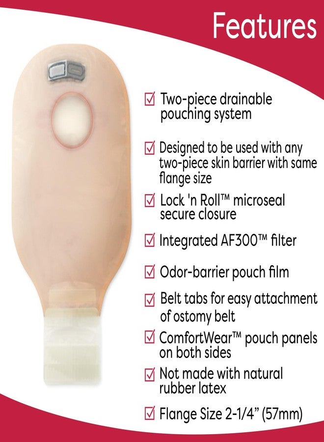 HOLLISTER هوليستر 18193 صورة جديدة كيس استومي قابل للتصريف 2 قطعة 12 بوصة، رمز لون أحمر مطابق، 10 عبوة، كيس شفاف - حجم فلانج 2-1/4 بوصة - Image 2
