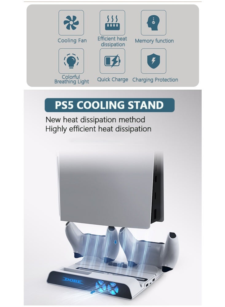 DOBE Multi-Functional Cooling Fan Base for PS5 / PS5 Slim / PS5 Pro | DualSense Controller Charging Station & External Hard Drive Storage Rack - Image 3