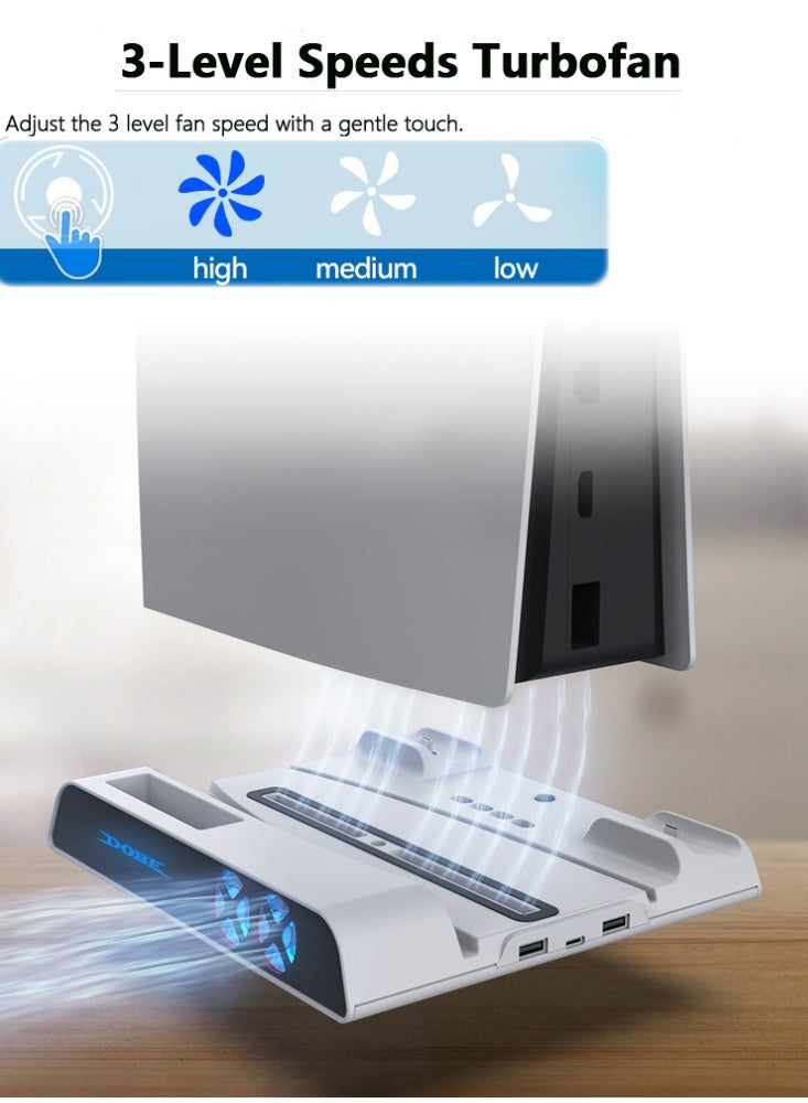 DOBE Multi-Functional Cooling Fan Base for PS5 / PS5 Slim / PS5 Pro | DualSense Controller Charging Station & External Hard Drive Storage Rack - Image 4