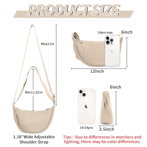 EVGLOW 2 Pcs Nylon Crescent Crossbody Bag for Women Purses Trendy Men,Small Travel Sling Bag Hobo,Lightweight Fanny Pack with Zipper Adjustable Strap,Round Shoulder Pouch Bag for Everyday Use(Beige+Green) - Image 2
