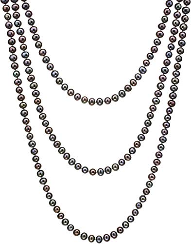 HinsonGayle Fine Pearl Jewelry HinsonGayle AAA Handpicked 6.5-7mm Iridescent Black Freshwater Cultured Pearl Rope Necklace 65 inch-65 in Length - Image 1