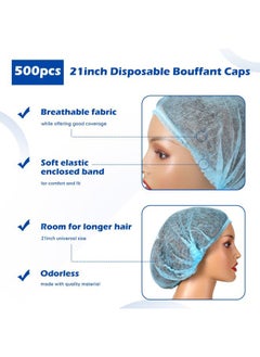 Yahenda 500 Pcs Disposable Bouffant Caps Bulk disposable hair covers Disposable Caps for Hair Elastic Dust Cap Hairnets for Food Service, Nurses, Labs(21 Inches,Blue)  - Image 2