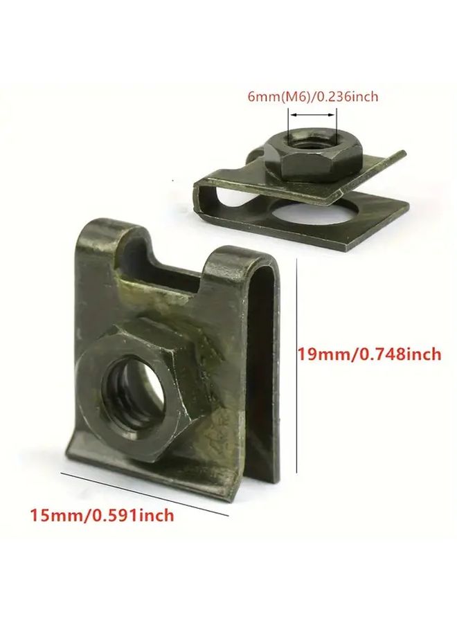 Army Green Universal M6 U Clip Bolts with Nut Set of 10 for Motorcycle Scooter ATV - Image 2
