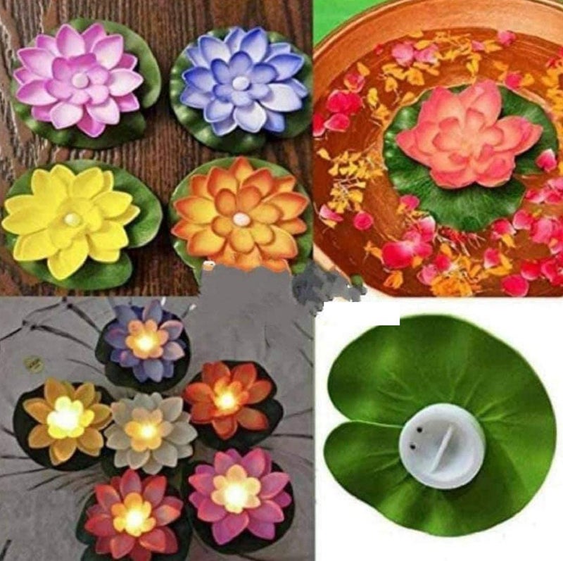 Lotus Flower Floating Diya Set with Water Sensor Multicolour Artificial but Natural Looking Flower with led Light Best for Diwali Purpose Decorations Pack of 6  - Image 3