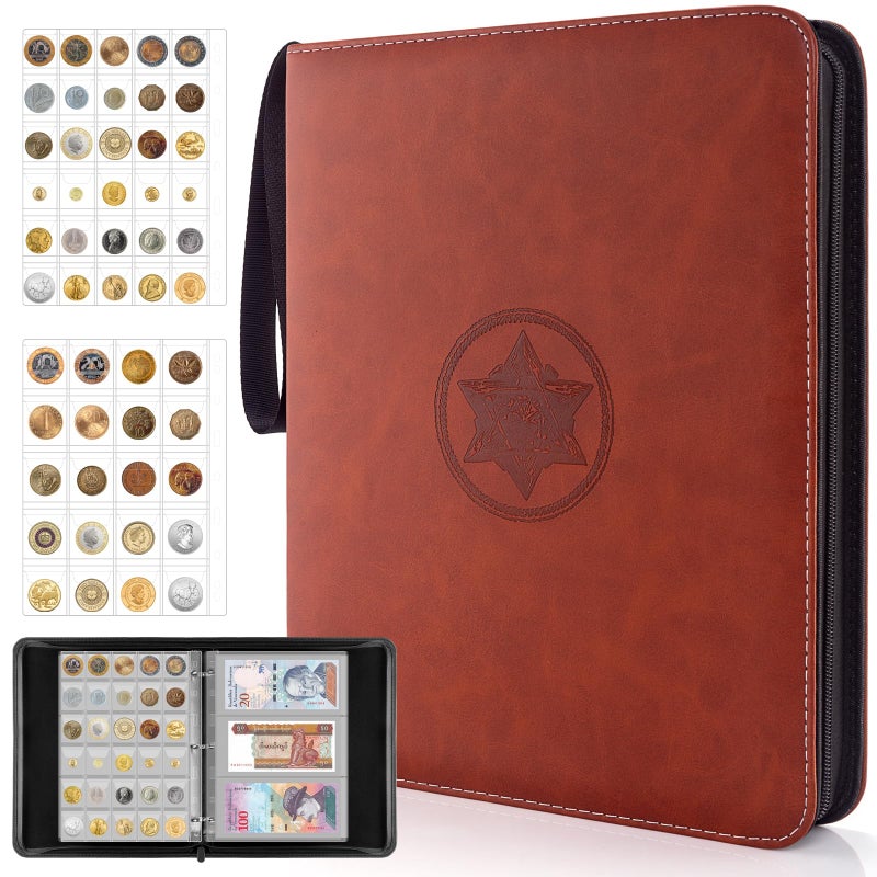 JoyHood Coin Collection Book Holder for Collectors - 400 Coins Pockets+15 Bills Pockets, Coin Collection Organizer Storage Box Case Album for 20/25/ 27/30/ 38mm Coin - Image 1