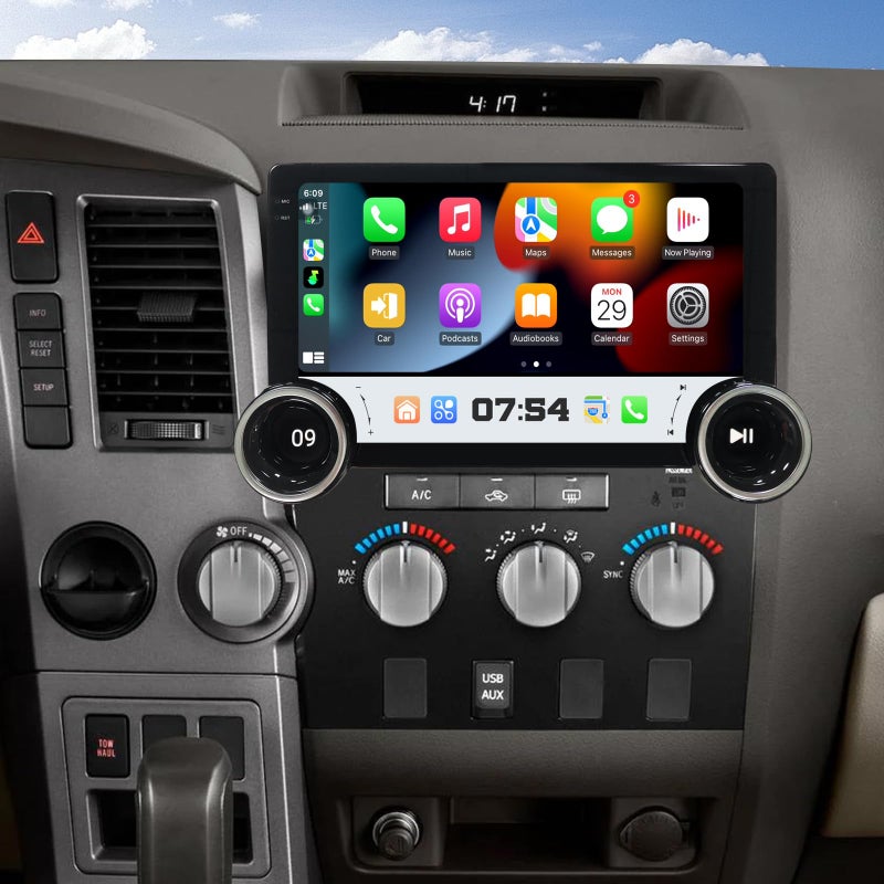 Generic Car Radio for Toyota Tundra 2007-2013 Sequoia 2008-2018 Dual Knob Stereo with Wireless CarPlay/Android Auto 10.1 inch Touch Screen Head Unit Android 13.0 BT/WiFi/DSP/GPS/SWC/RDS/FM/AM/Backup Camera  - Image 1