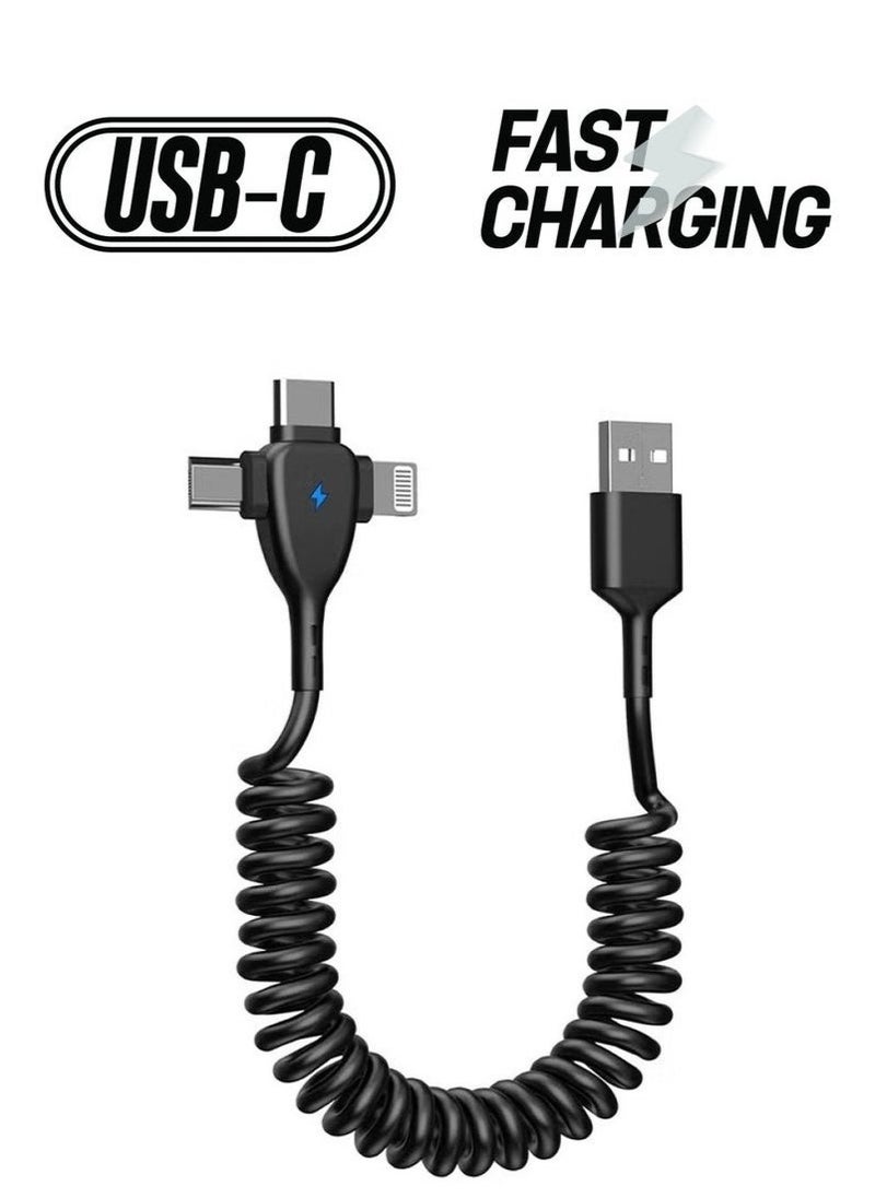 KENSUO - 3 in 1 Coiled Lightning Cable for Car Coil iPhone Charger Cable, USB Cable Fast Charger Compatible with Lightning Type-C Micro USB for iPhone 16 14 13 12 11 XS XR X 8 7 Support iOS Android Tablets PC - Image 1