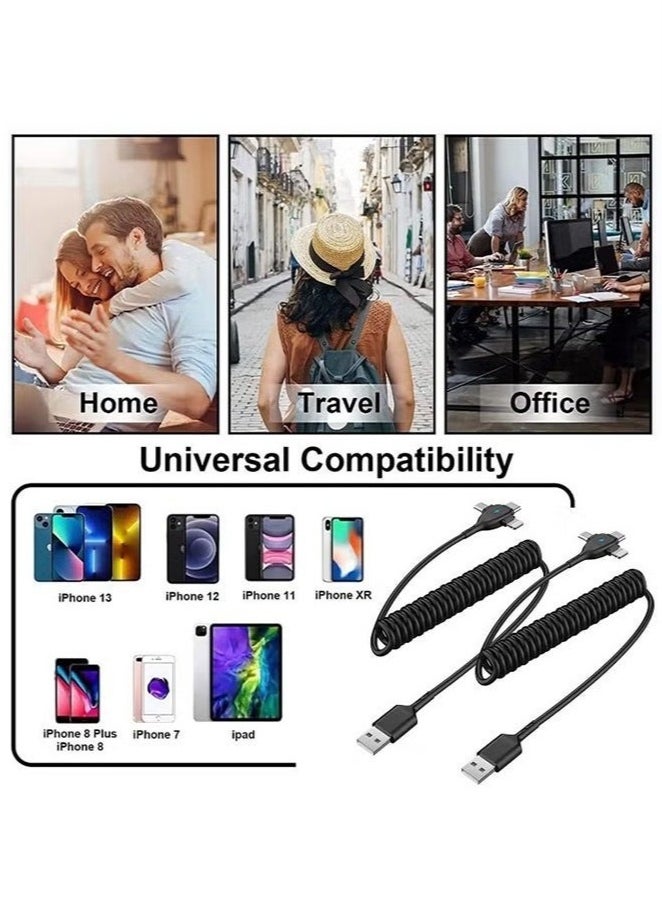 KENSUO - 3 in 1 Coiled Lightning Cable for Car Coil iPhone Charger Cable, USB Cable Fast Charger Compatible with Lightning Type-C Micro USB for iPhone 16 14 13 12 11 XS XR X 8 7 Support iOS Android Tablets PC - Image 1