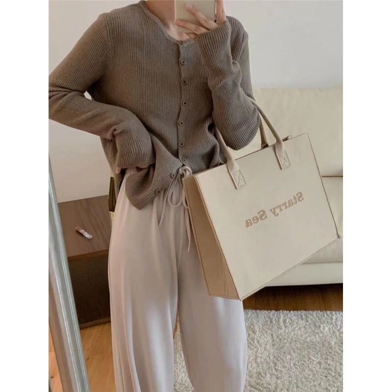 Autumn Korean Style Retro Solid Color Design Sense Two-Wear Button Slim Sweater Inner Knitted Cardigan - Image 3