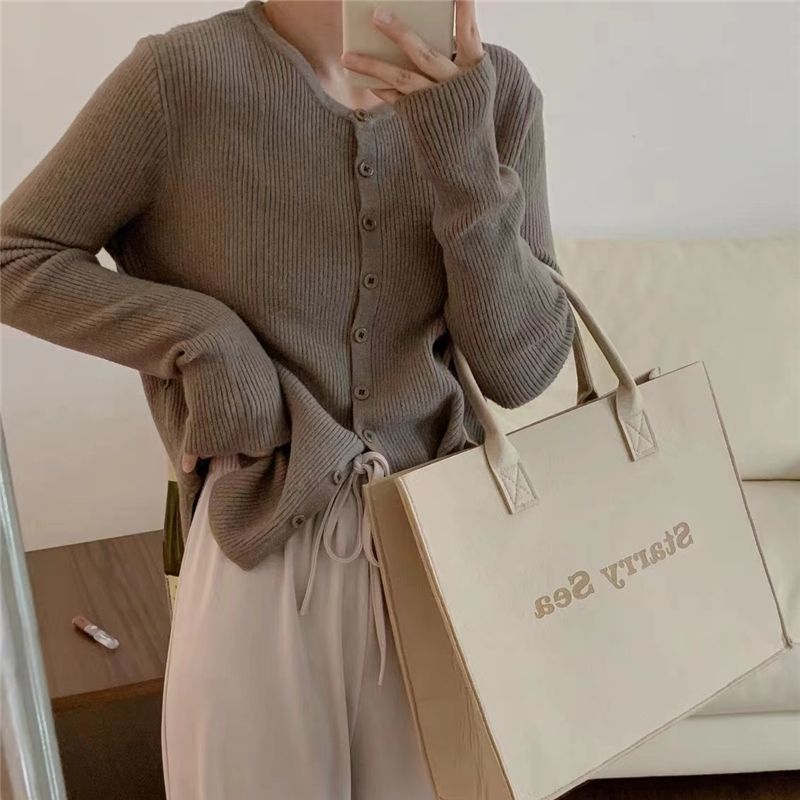 Autumn Korean Style Retro Solid Color Design Sense Two-Wear Button Slim Sweater Inner Knitted Cardigan - Image 2