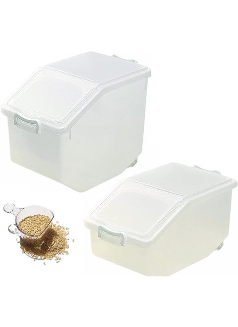 Rice Storage Containers 2pcs (5kg & 10kg)-Food Storage Container with Lid, BPA Free Plastic Large Cereal Storage Box, Multifunctional Containers for Kitchen Food with Measuring Cups
