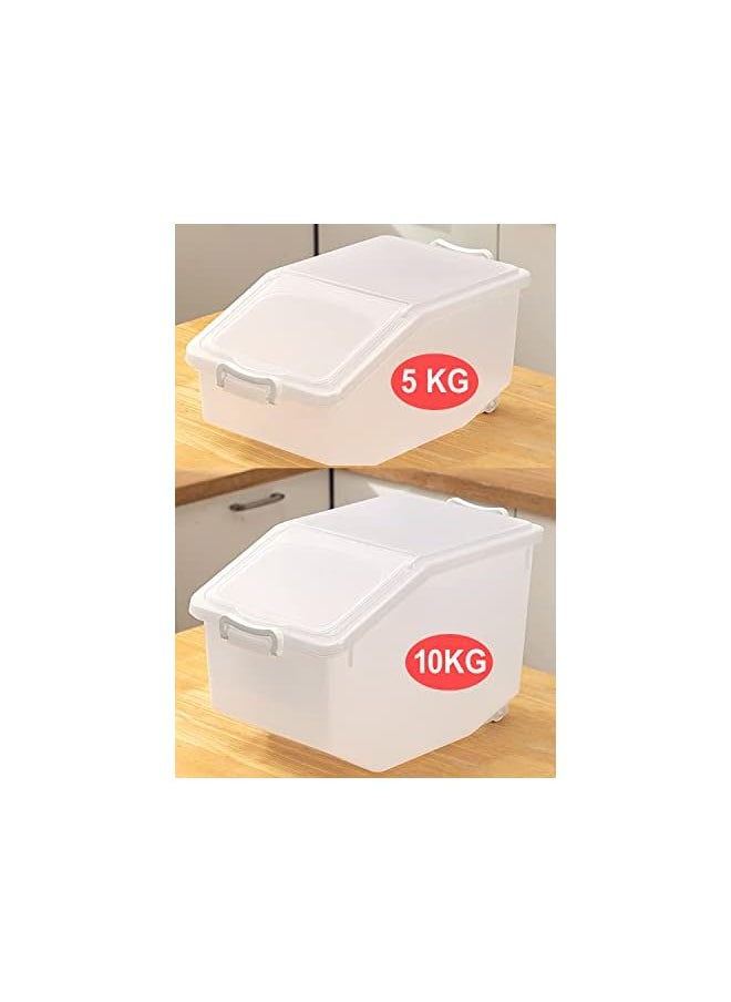 Rice Storage Containers 2pcs (5kg & 10kg)-Food Storage Container with Lid, BPA Free Plastic Large Cereal Storage Box, Multifunctional Containers for Kitchen Food with Measuring Cups