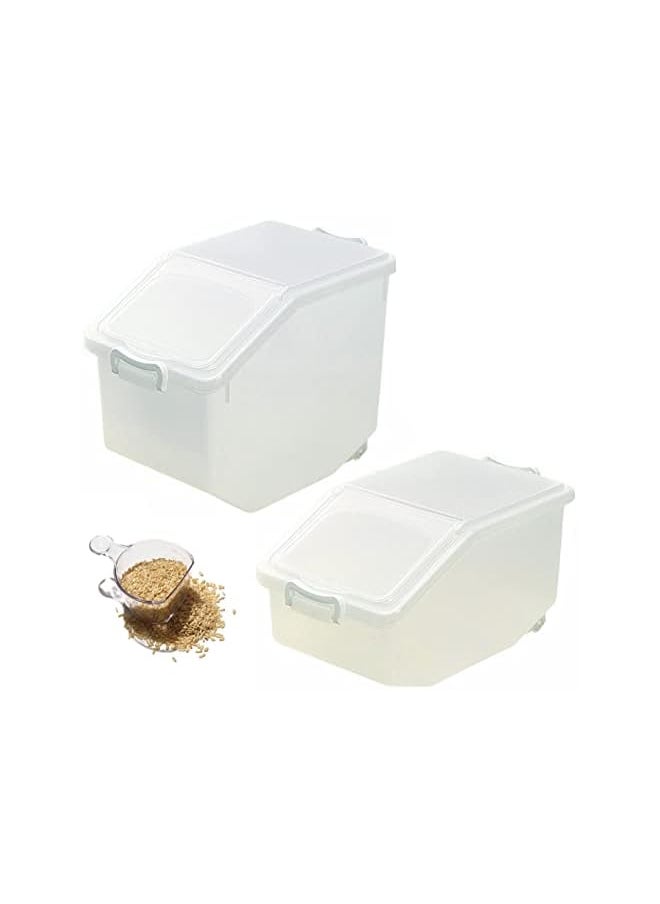 Rice Storage Containers 2pcs (5kg & 10kg)-Food Storage Container with Lid, BPA Free Plastic Large Cereal Storage Box, Multifunctional Containers for Kitchen Food with Measuring Cups