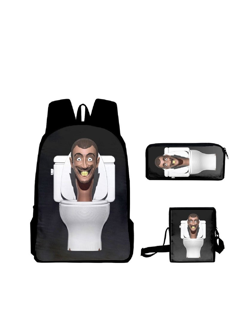 Generic - 3 Pcs Skibidi Toilet  School Bag Satchel Pencil Case Animated Game Skibidi Toilet Man Gifts For Kids TV Man Toilet Man Titan Man - Image 1