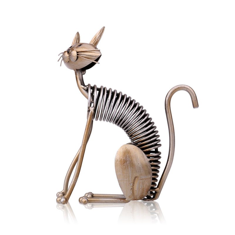 Tooarts Metal Sculpture Iron Art Cat Spring Handicraft Crafting Home Decoration Furnishing Craft - Image 1