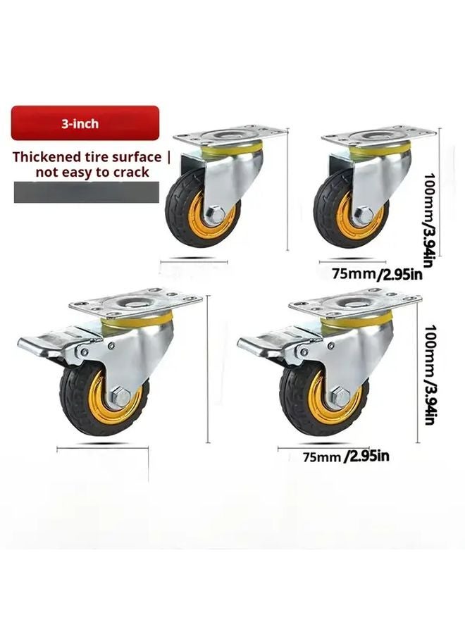 4Pcs 3 Inch Industrial Casters Set 2 Rigid and 2 Swivel with Brakes Heavy Duty Wheels - Image 3