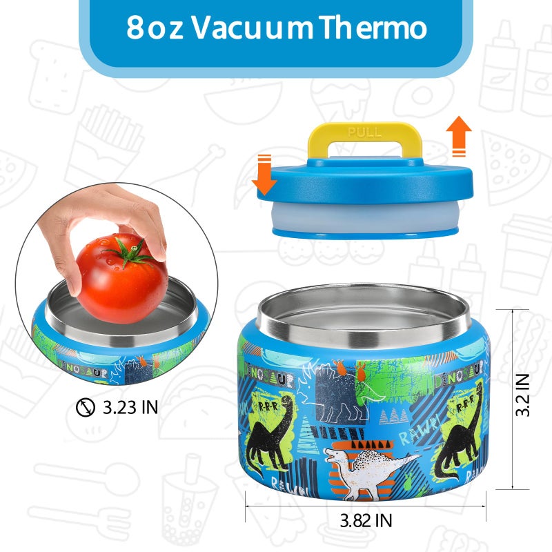MAISON HUIS 8oz Soup Thermo Wide Mouth Vacuum Insulated Thermo Food Jar, Leak Proof Stainless Steel Food Thermo for Hot&Cold Food Kids Food Lunch Soup Container for School Travel (Blue-Dinosaur) - Image 4