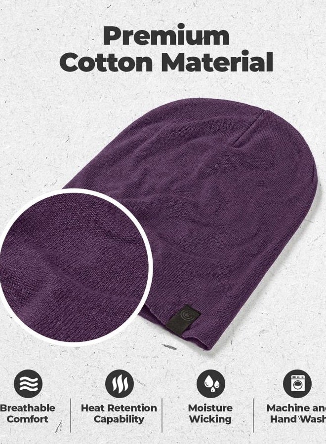 Revony Warm Slouchy Beanie Hat - Deliciously Soft Daily Beanie in Fine Knit (Eggplant) - Image 2