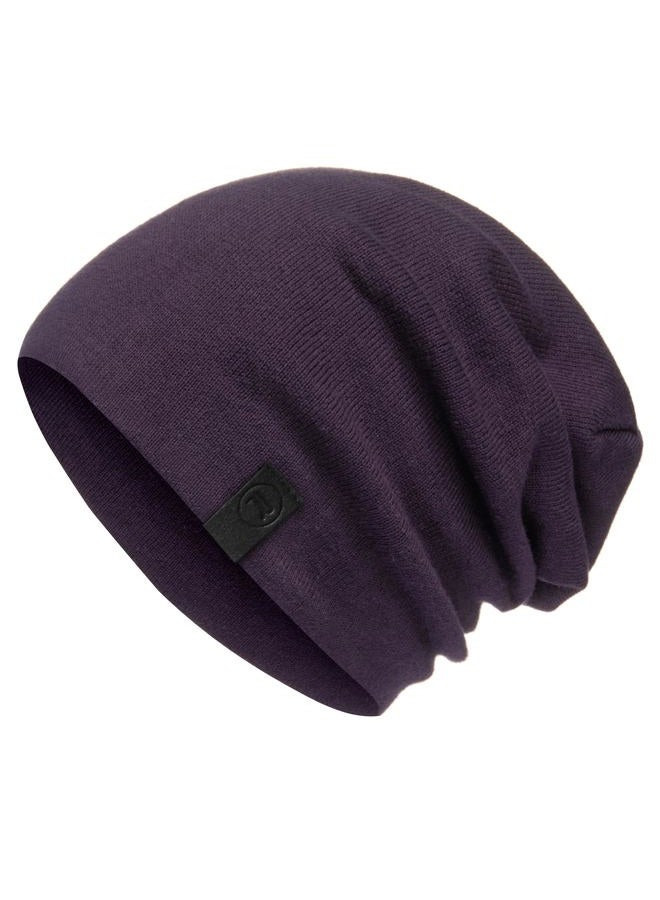 Revony Warm Slouchy Beanie Hat - Deliciously Soft Daily Beanie in Fine Knit (Eggplant) - Image 1