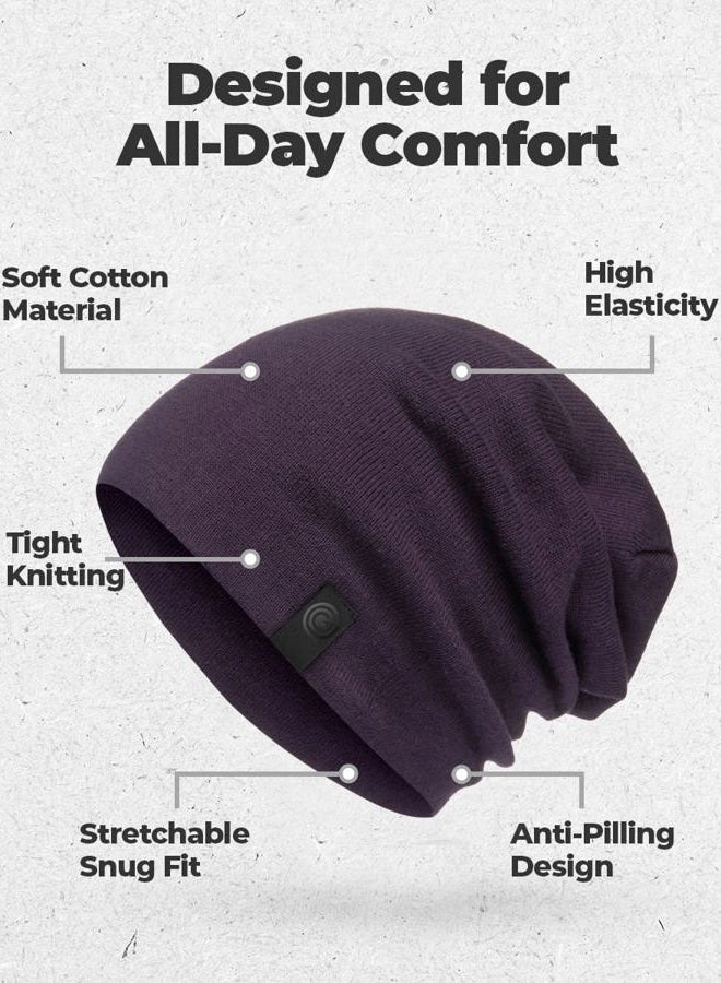 Revony Warm Slouchy Beanie Hat - Deliciously Soft Daily Beanie in Fine Knit (Eggplant) - Image 4