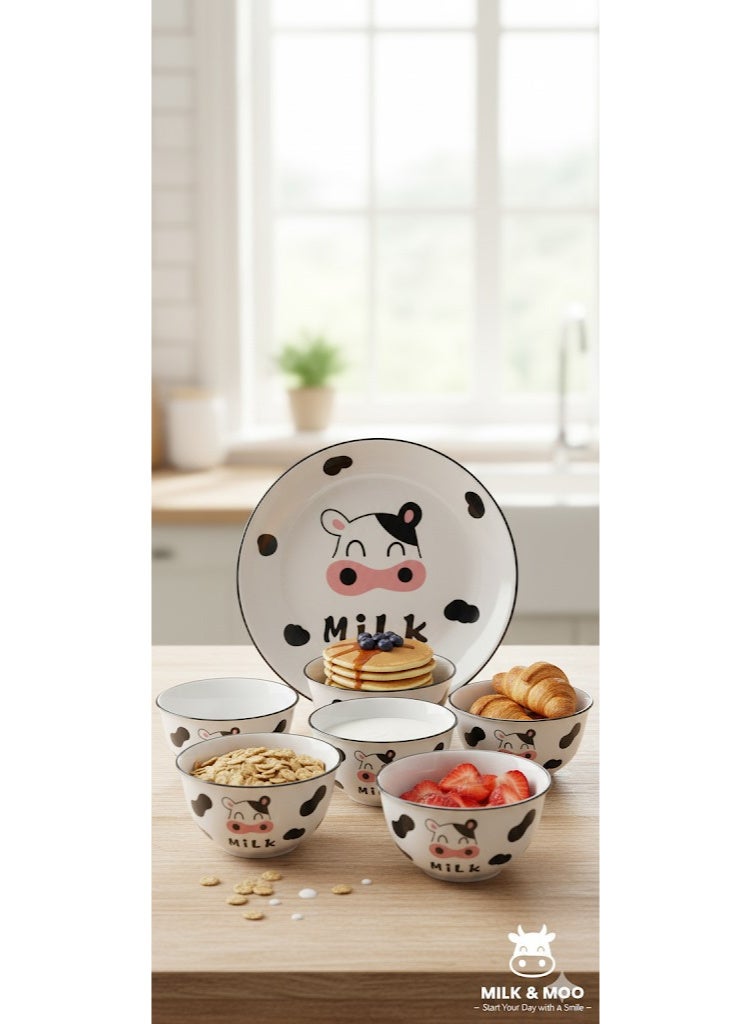 5-Piece Porcelain Dinnerware Set with Cow Milk Design - Image 1